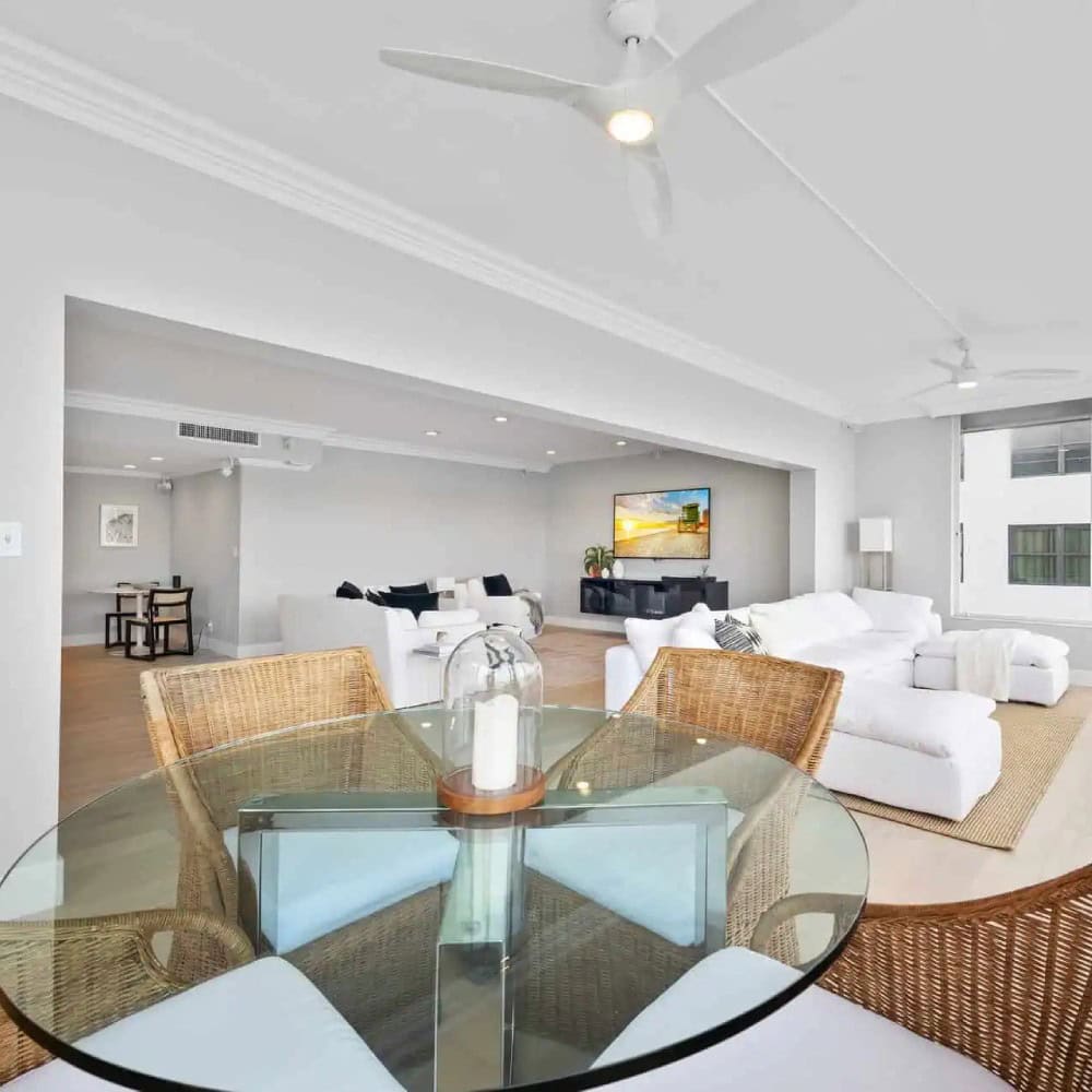 Condo Living Room in Pennsylvania Modern condo living room with spacious, bright interior and stylish furniture.